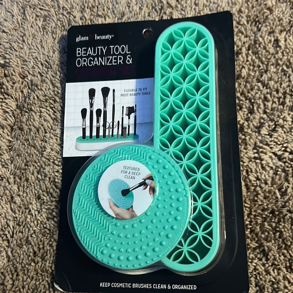 beauty tool organizer and cleanser set